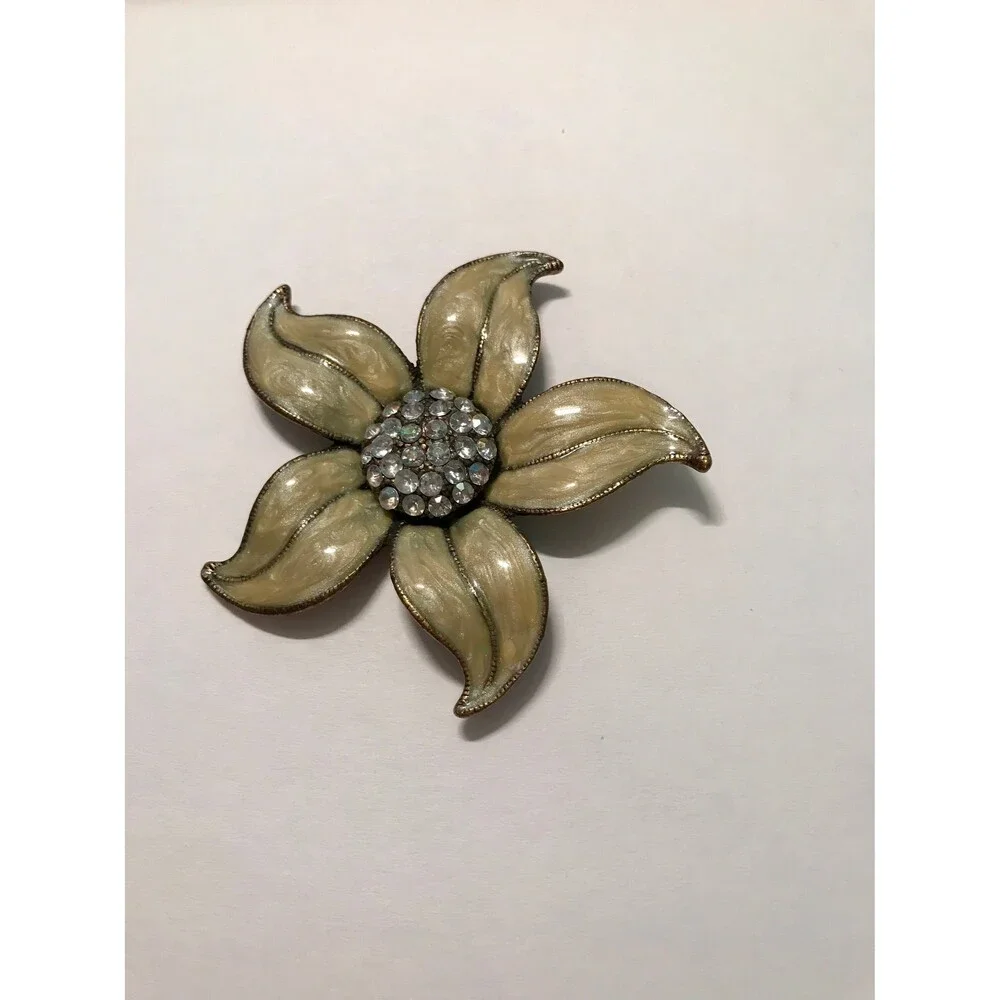 Vintage Floral Enamel and Rhinestone Brooch